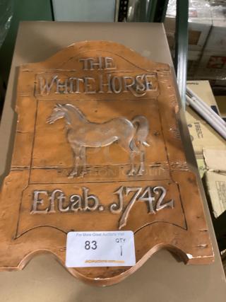 "The White Horse" Porcelain/Ceramic Wall Placard