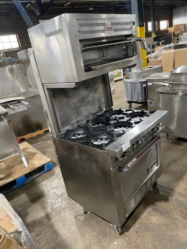 Garland Commercial Stainless Steel Natural Gas Powered 6 Burner Range/Oven Combo! With Vulcan Commercial Stainless Steel Overhead Salamander Broiler/Cheese Melter! With Wired Oven Racks! On Casters! - Image 2 of 9