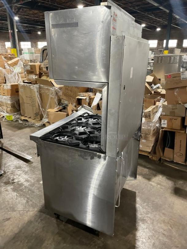 Garland Commercial Stainless Steel Natural Gas Powered 6 Burner Range/Oven Combo! With Vulcan Commercial Stainless Steel Overhead Salamander Broiler/Cheese Melter! With Wired Oven Racks! On Casters! - Image 3 of 9