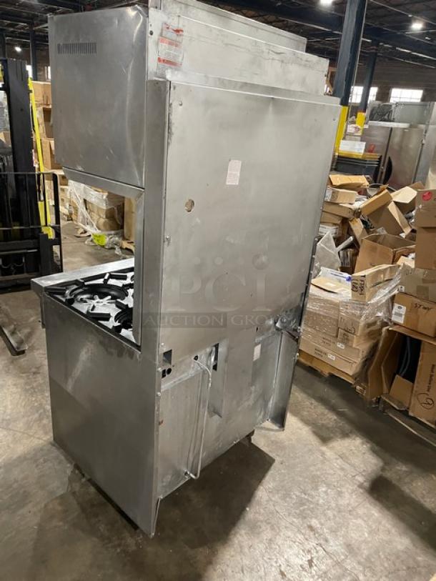 Garland Commercial Stainless Steel Natural Gas Powered 6 Burner Range/Oven Combo! With Vulcan Commercial Stainless Steel Overhead Salamander Broiler/Cheese Melter! With Wired Oven Racks! On Casters! - Image 4 of 9