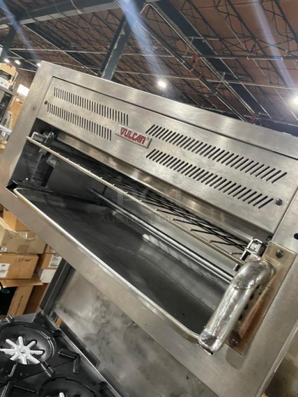 Garland Commercial Stainless Steel Natural Gas Powered 6 Burner Range/Oven Combo! With Vulcan Commercial Stainless Steel Overhead Salamander Broiler/Cheese Melter! With Wired Oven Racks! On Casters! - Image 6 of 9
