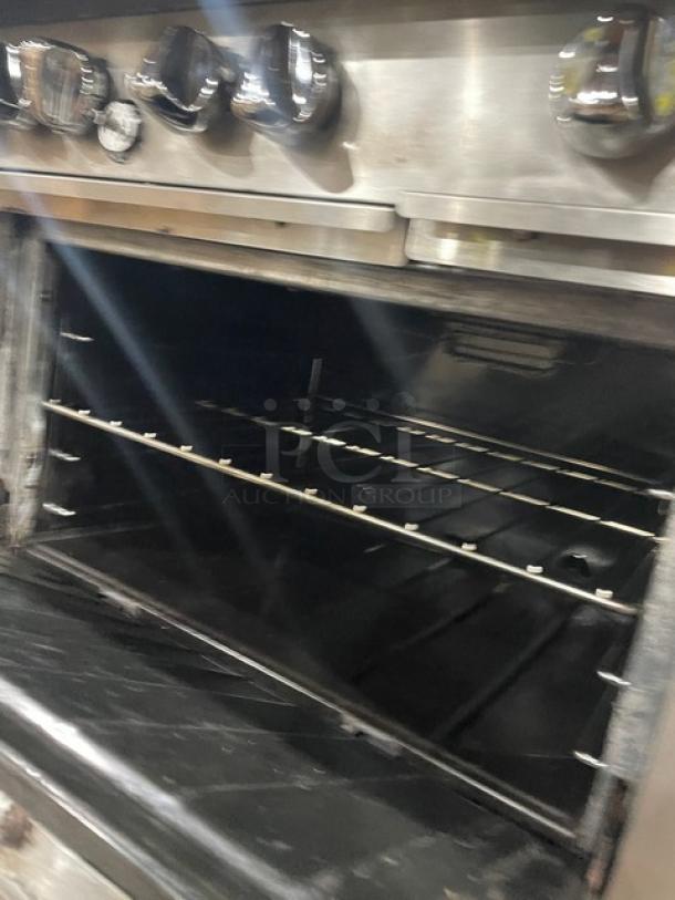 Garland Commercial Stainless Steel Natural Gas Powered 6 Burner Range/Oven Combo! With Vulcan Commercial Stainless Steel Overhead Salamander Broiler/Cheese Melter! With Wired Oven Racks! On Casters! - Image 7 of 9