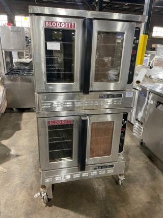 Blodgett Solid State Series Commercial Stainless Steel Natural Gas Powered Double Stacked Dual Flow Convection Oven! With Wired Oven Racks! On Casters! 2X Your Bid Makes One Unit!