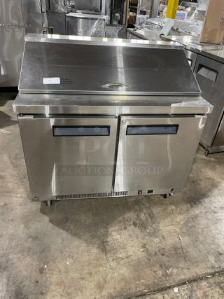 Dukers Commercial Stainless Steel 2 Door Refrigerated Bain Marie Style Mega Top Salad/Sandwich Prep Table! Model: TFP48! 115V! On Casters!