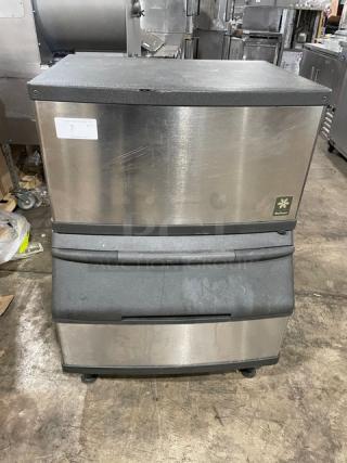 Manitowoc Commercial Stainless Steel Electric Powered Self-Contained Air-Cooled Dice Ice Making Machine/Bin Combo! With Lift-Open Access! Model: QD0282A SN: 000667334! 115V 1 Phase! On Legs! - Item #1184596