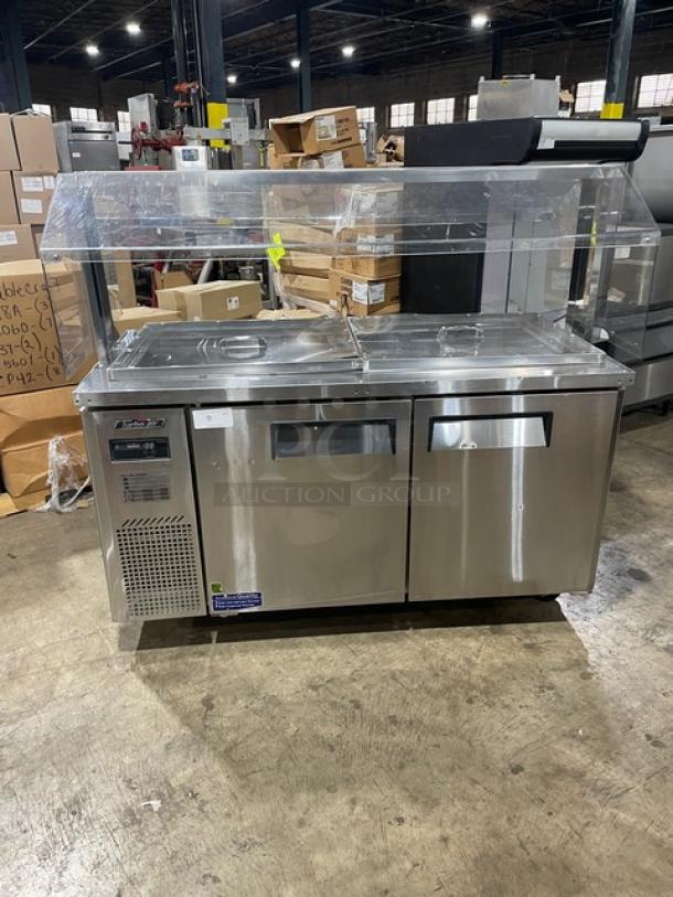 Turbo-Air Commercial Stainless Steel 2 Door Refrigerated Buffet Style Cold Food/Salad Bar Display Table! With Clear Overhead Sneeze Guard! Model: JBT-60 SN: JB6TA12016! 115V 1 Phase! On Casters! - Image 1 of 9
