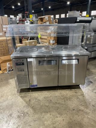 Turbo-Air Commercial Stainless Steel 2 Door Refrigerated Buffet Style Cold Food/Salad Bar Display Table! With Clear Overhead Sneeze Guard! Model: JBT-60 SN: JB6TA12016! 115V 1 Phase! On Casters!