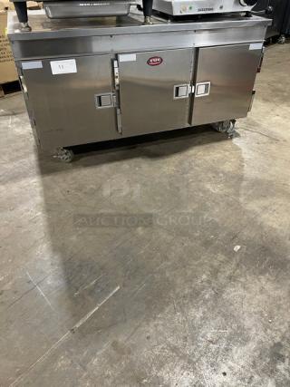 FWE Radiant Heat Series Commercial Stainless Steel 48" Pass-Through Triple Section Undercounter Heated Holding Cabinet! With Individual Controls! Model: HLC-12D-3H-P SN: 154360401! 120V! On Casters!