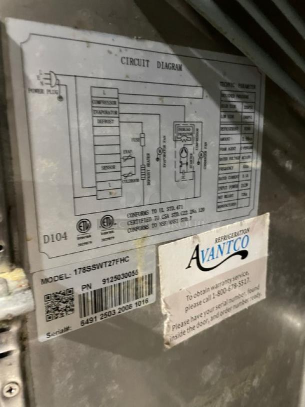 Avantco Commercial Stainless Steel Solid Single Door Undercounter Worktop Freezer! Model: 178SSWT27FHC SN:6491250320081016! 115V! On Casters! - Image 7 of 8