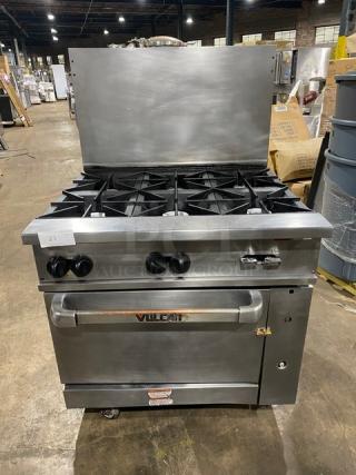 Vulcan Commercial Stainless Steel Natural Gas Powered 6 Burner Range/Oven Combo! With Back Splash! With Wired Oven Rack! On Casters!