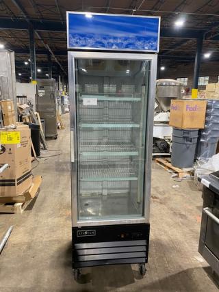 Spartan Commercial Single Glass Door Reach In Merchandiser Refrigerator! With Poly Coated Wire Racks! Model: SGM-26RV SN: 6452310314121601! 115V! On Casters!