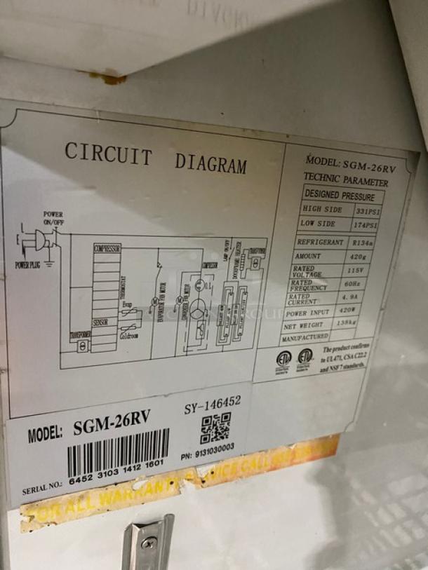 Spartan Commercial Single Glass Door Reach In Merchandiser Refrigerator! With Poly Coated Wire Racks! Model: SGM-26RV SN: 6452310314121601! 115V! On Casters! - Image 6 of 7