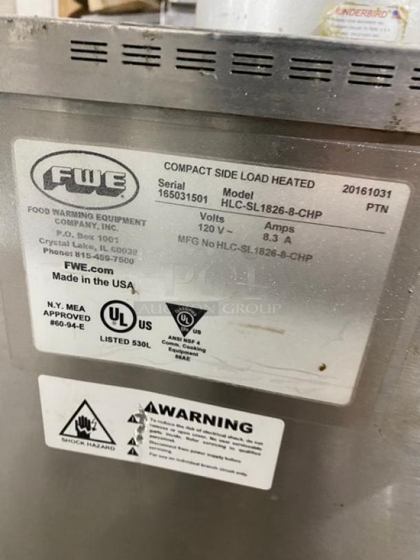 FWE Commercial Stainless Steel Electric Powered Countertop Hot Food Heated Holding/Warming Cabinet! With Built In Pan Slides! With Wired Racks! Model: HLC-SL1826-8-CHP SN: 165031501! 120V 1 Phase! On Casters! - Image 7 of 8