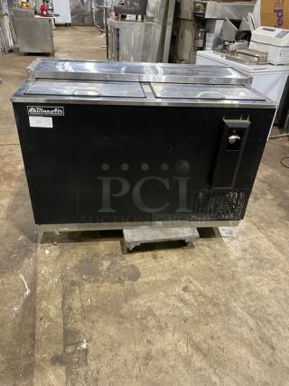 Blue Air Commercial Black Powder Coated Horizontal Bottle Cooler! With Double Stainless Steel Sliding Top Lids! Model: BBC-50B SN: EQQ-BABC50-0004! 115V 1 Phase!