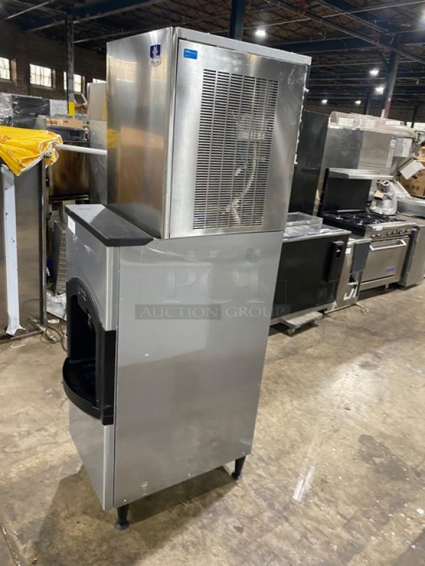 Manitowoc Commercial Stainless Steel Electric Powered Air-Cooled Modular Nugget Ice Making Machine Head/Avantco Push-Dispensing Ice Storage Bin Combo! Model: RNS0308A SN: M07759212016! 115V 1 Phase! On Legs! - Image 2 of 8