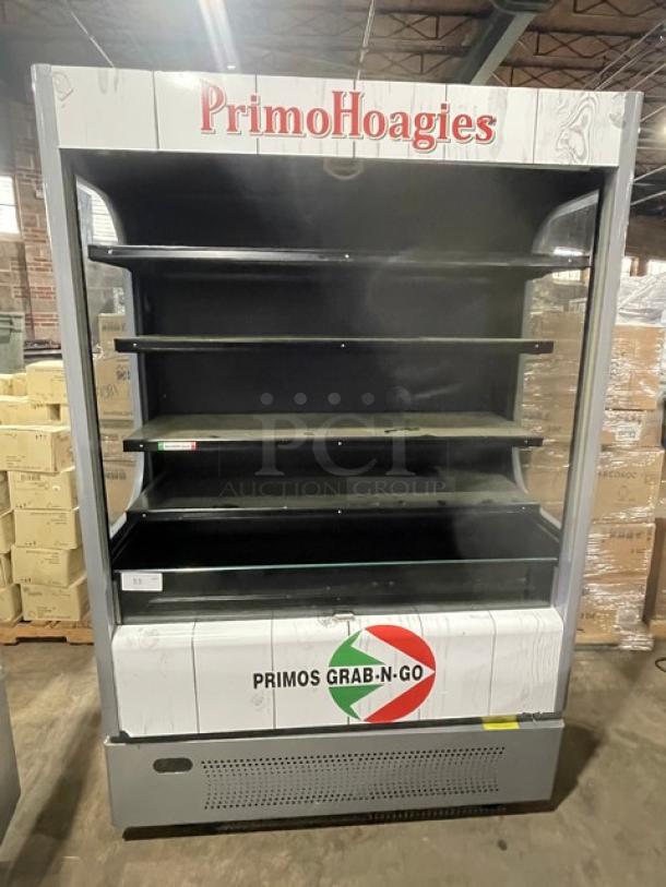 Ojeda Primo Hoagies Style Commercial White Multi-Teir Refrigerated Open Grab-N-Go Merchandiser Display Case! With Pull-Down Night Curtain! Model: ALPA-120H SN: 0831406-39034-Y! 120V 1 Phase! - Image 1 of 8