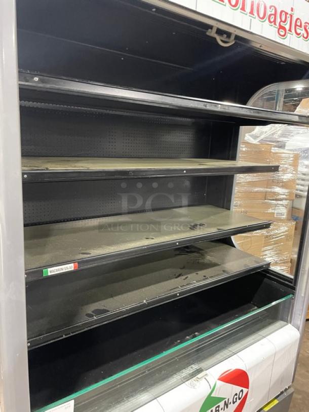 Ojeda Primo Hoagies Style Commercial White Multi-Teir Refrigerated Open Grab-N-Go Merchandiser Display Case! With Pull-Down Night Curtain! Model: ALPA-120H SN: 0831406-39034-Y! 120V 1 Phase! - Image 6 of 8