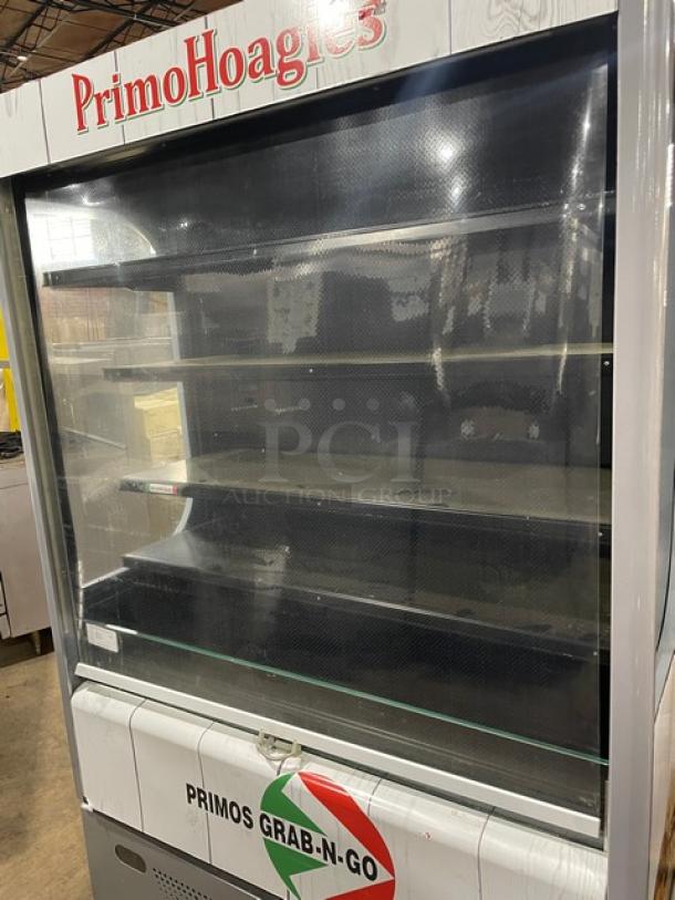 Ojeda Primo Hoagies Style Commercial White Multi-Teir Refrigerated Open Grab-N-Go Merchandiser Display Case! With Pull-Down Night Curtain! Model: ALPA-120H SN: 0831406-39034-Y! 120V 1 Phase! - Image 7 of 8