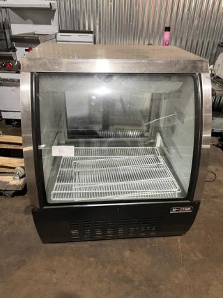 U-Star Commercial Stainless Steel/Black Powder Coated Curved Glass 36" Refrigerated Deli Merchandiser Display Showcase! With Rear Access Double Glass Sliding Doors! With Poly Coated Wire Racks! Model: USDC-36 SN: 6514316019080102! 115V!