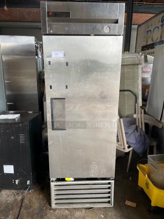 True Commercial Stainless Steel Solid Single Door Reach In Freezer! With Poly Coated Wire Rack! Model: T-23F SN: 5119790! 115V 1 Phase!