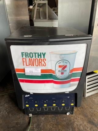 Curtis 7-Eleven Style Commercial Black Electric Powered Countertop 6 Flavor Cappuccino/Hot Beverage Dispenser Machine! With Digital Push Controls! Model: PCGT6300 SN: 14074227! 120V 1 Phase!