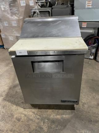 True Commercial Stainless Steel Solid Single Door Refrigerated Bain Marie Style Mega Top Salad/Sandwich Prep Table! With Removable Cutting Board! With Poly Coated Rack! Model: TSSU-27-8 SN: 1-3150305! 115V 1 Phase! On Casters!