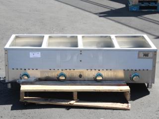 BRAND NEW SCRATCH-N-DENT! Backyard Pro Four Pan Open Well Mobile Liquid Propane Outdoor Steam Table with Undershelf - 14,000 BTU. SERIAL #: 202408207001