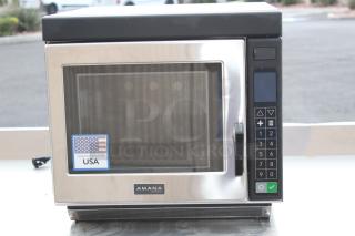 BRAND NEW SCRATCH-N-DENT!	Amana RC17S2 Heavy Duty Stainless Steel Commercial Microwave Oven with Push Button Controls - 208/240V, 1700W 13 Amps, 1 Phase. Serial Number: 2501120005. 	Dented. Handle is broken.