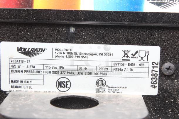 BRAND NEW SCRATCH-N-DENT! Vollrath VCBA118-37 Single 1.6 Gallon Frozen Beverage Machine, 120 Volts	4 Amps	1 Phase	480 Watts.  Serial Number: 8V1156 - B406 - 465. - Image 5 of 5
