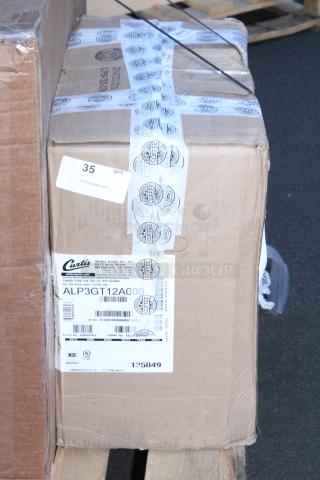 BRAND NEW IN THE BOX! Curtis ALP3GT12A000 12 Cup Coffee Brewer with 1 Lower and 2 Upper Warmers - 120 Volts, 15 Amps, 1,800 Watts - Item #1188108
