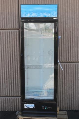 BRAND NEW SCRATCH-N-DENT! Avantco GDC-15-HC 25 5/8" Black Customizable Swing Glass Door Merchandiser Refrigerator with LED Lighting, 115 Volts	2.5 Amps	1 Phase	286 Watts. Serial Number: 252570956. IN WORKING ORDER! Left side of the unit has a couple tiny dents near the top and a bent piece of a panel near the bottom.