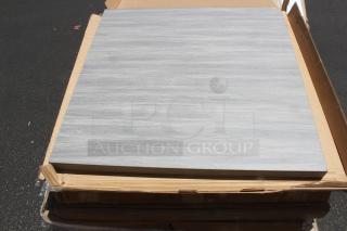 BRAND NEW SCRATCH-N-DENT! (7) American Tables & Seating 36" Square Light Gray Faux Wood Laminate Table Top. 7x Your Bid