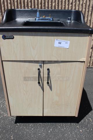 BRAND NEW SCRATCH-N-DENT! Ozark River Manufacturing ADSTM-AB-AB1N Premier Maple Portable Hot Water Hand Sink with Laminate Cabinet and Single Basin On Commercial Casters. Serial Number: OR2024-01404 Faucet is missing parts.