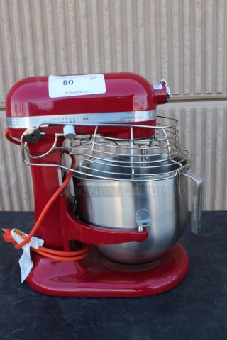 BRAND NEW SCRATCH-N-DENT! KitchenAid KSMC895ER Red 8 Qt. Bowl Lift Countertop Mixer with Guard & Standard Accessories - 120V, 1 3/10 hp.