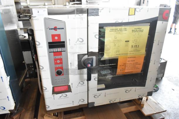 Brand new 2023 Cleveland OES-10.20 stainless steel combi convection oven, 208/240V, 3 phase, features control panel.