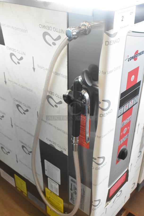 Brand new 2023 Cleveland OES-10.20 stainless steel combi convection oven with control panel, hoses, 208/240V, 3 phase.