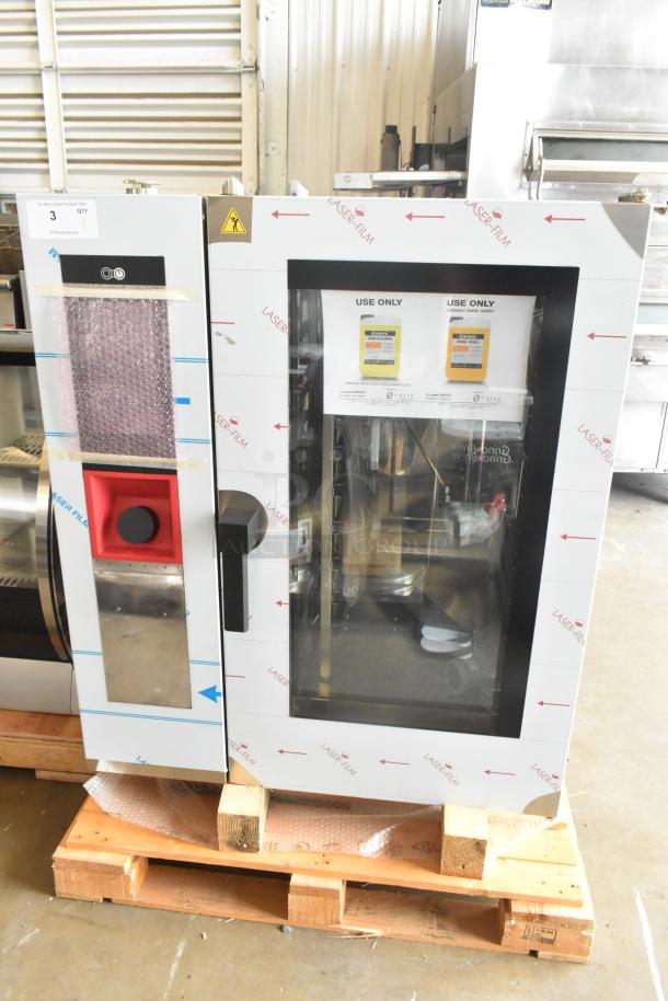 Brand new Blodgett AETG101R stainless steel combi convection oven. Natural gas powered, scratch and dent condition, protective film on.