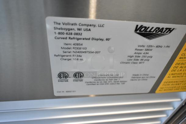 BRAND NEW Vollrath RDE8160 Curved Glass Refrigerated Display Cabinet, 60", 120V, 1 Phase, serial N2400497554-007.