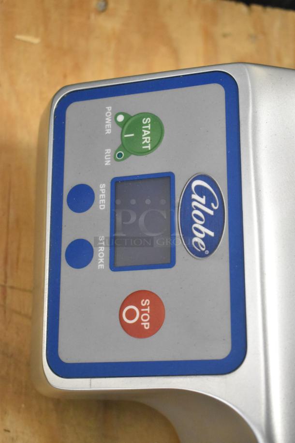 Globe SG13A-07 stainless steel meat slicer control panel, featuring start/stop buttons. New, scratch and dent condition.