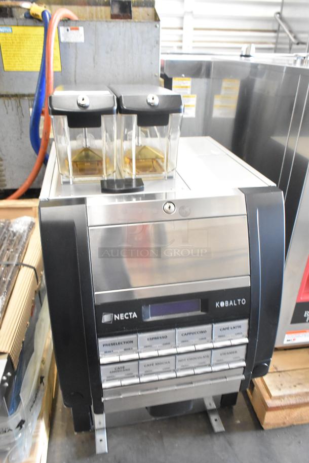 Necta Kolbalto metal commercial countertop automatic espresso machine, 208/250V, 1 phase, button interface, dual hoppers.