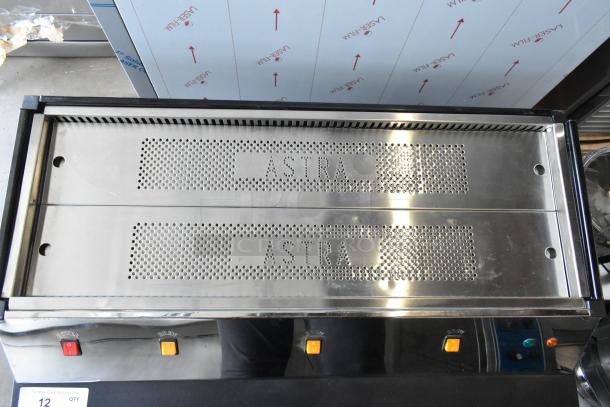 Stainless steel Astra Mega III M3S-018 espresso machine, brand new, three portafilters, two steam wands, 220V, 1 phase.