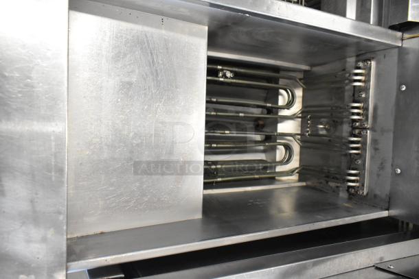 2019 Pitco Frialator SE14 stainless steel commercial 2-bay electric fryer with left dumping station, warming strip, filtration.