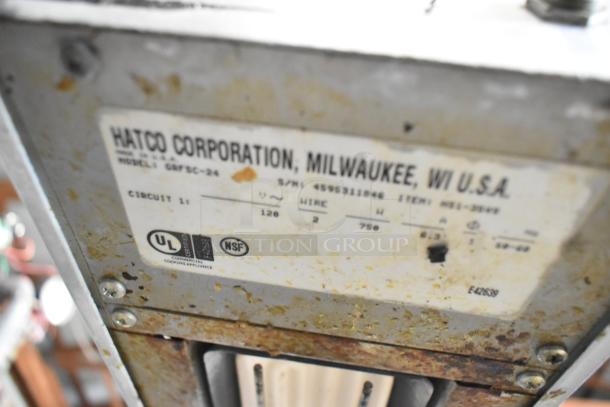 Hatco Corporation label on 2019 Pitco Frialator SE14 fryer; includes model, serial number, and certification marks.