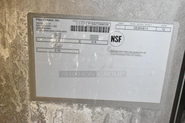 Label from 2019 Pitco Frialator SE14 fryer showing model “SEBNB14” and NSF certification, indicating commercial use.