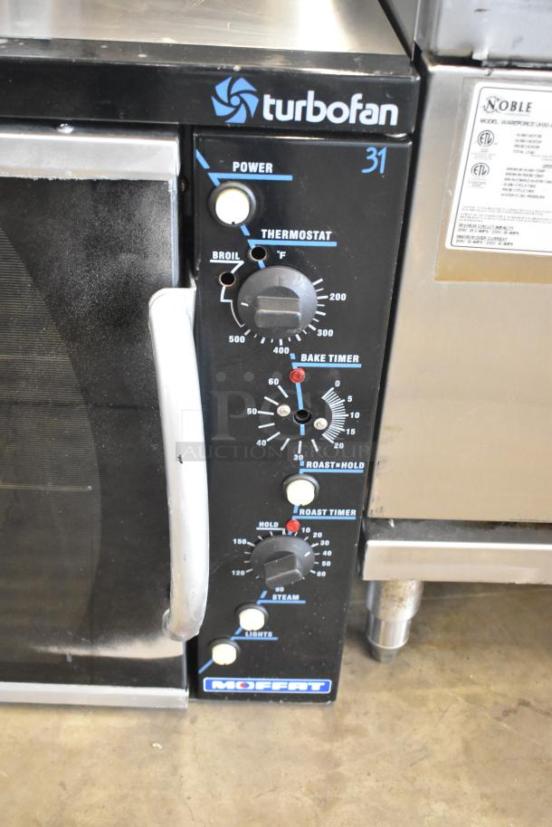 Moffat E311 Turbofan 31 stainless steel countertop convection oven, controls visible, 220-240V, commercial use.