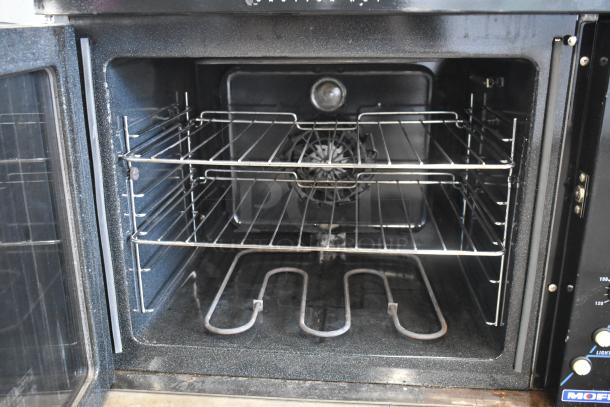 Moffat E311 Turbofan stainless steel commercial convection oven, two wire racks, electric, 220-240 volts.