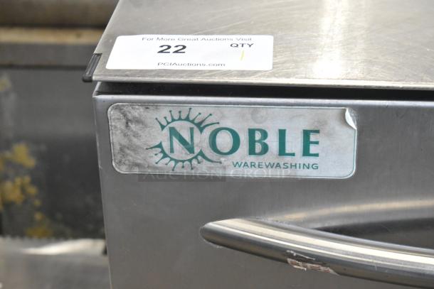 2018 Noble Wareforce UH30-E stainless steel dishwasher with door issue, 208/220V, 1 phase, visible Noble Warewashing logo.