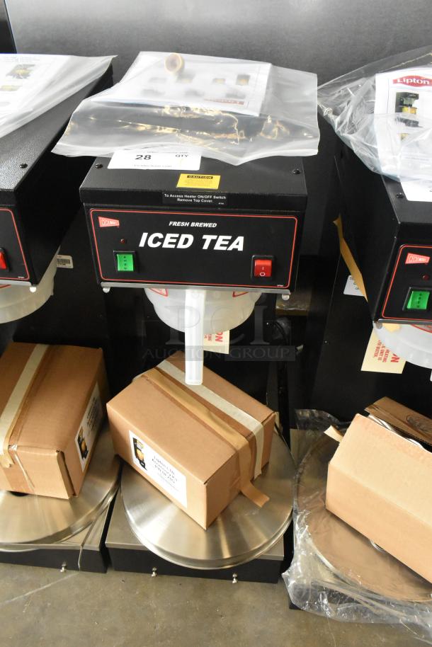 Brand new Cecilware LTB-105-1R iced tea machine. Metal countertop unit with poly brew basket, 120V, 1 Phase.