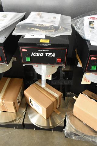 Brand new Cecilware LTB-105-1R iced tea machine. Metal countertop unit with poly brew basket, 120V, 1 Phase.