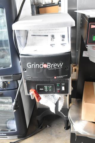 BRAND NEW SCRATCH AND DENT!  Grindmaster Grind N Brew Stainless Steel Commercial Countertop Coffee Bean Grinder and Coffee Maker w/ Hot Water Dispenser and Metal Brew Basket. - Item #1199279